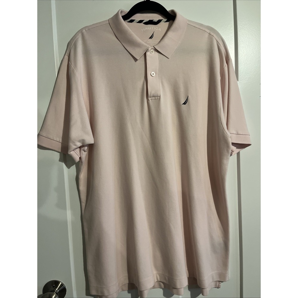 Nautica Men’s Polo Short Sleeve Pima Cotton Shirt Size Large Pink